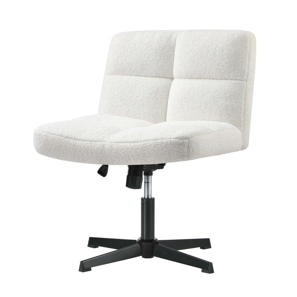 Oikiture Armless Office Chair Wide Seat No Wheels Boucle White