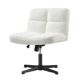 Oikiture Armless Office Chair Wide Seat No Wheels Boucle White - Low Angle