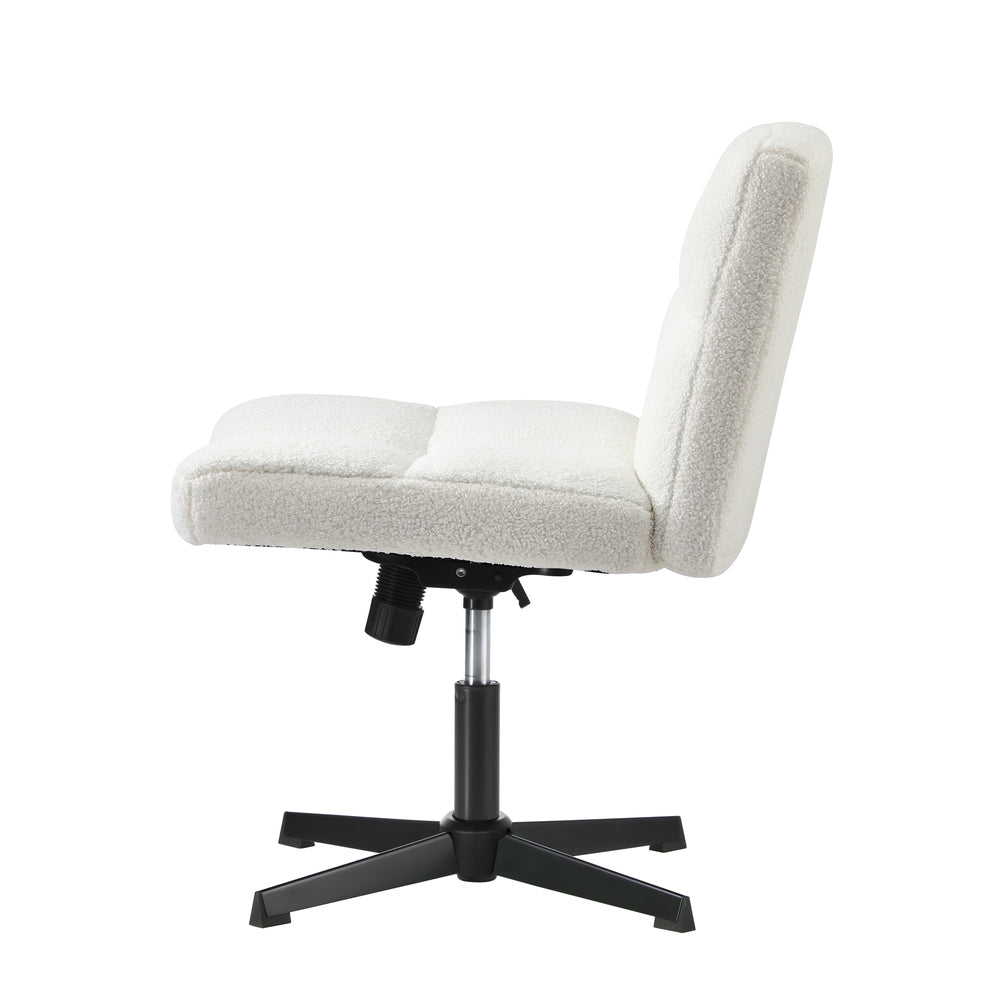 Oikiture Armless Office Chair Wide Seat No Wheels Boucle White