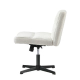 Oikiture Armless Office Chair Wide Seat No Wheels Boucle White - Side View