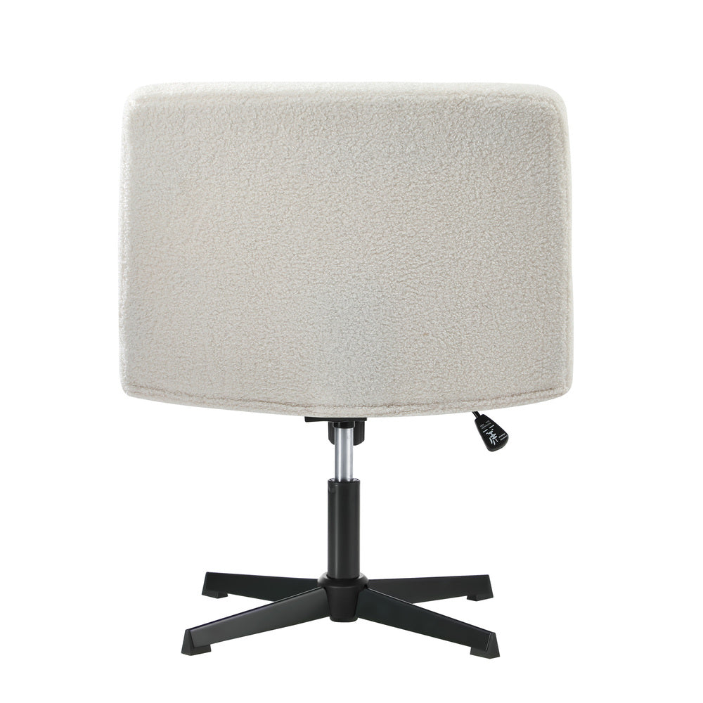 Oikiture Armless Office Chair Wide Seat No Wheels Boucle White