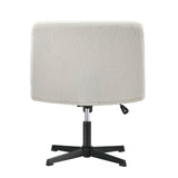 Oikiture Armless Office Chair Wide Seat No Wheels Boucle White - Close-Up Angle