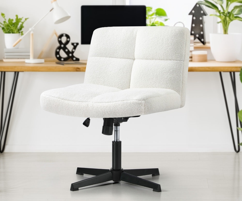 Oikiture Armless Office Chair Wide Seat No Wheels Boucle White