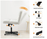 Oikiture Armless Office Chair Wide Seat No Wheels Boucle White - Rear View