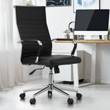 Oikiture Swivel Office Chair High Back Leather Black - Side View