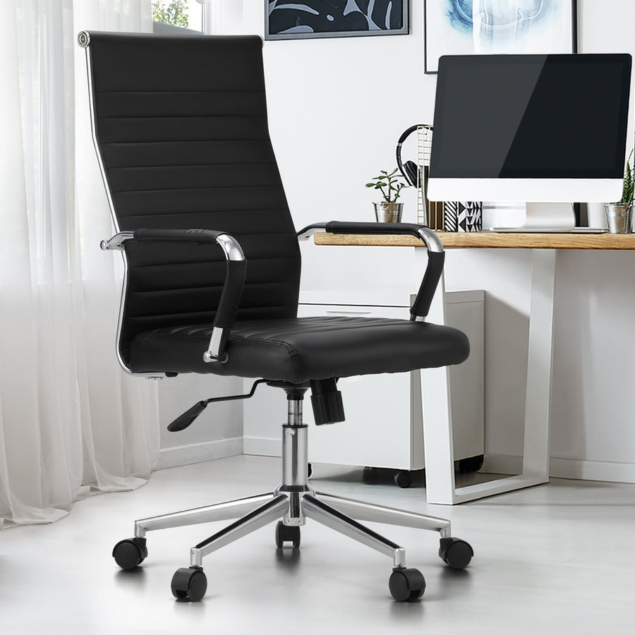 Oikiture Swivel Office Chair High Back Leather Black