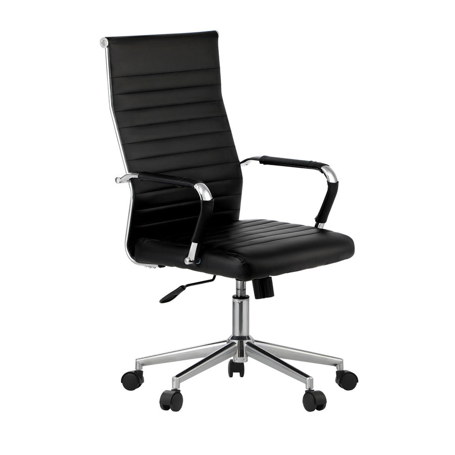 Oikiture Swivel Office Chair High Back Leather Black