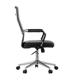 Oikiture Swivel Office Chair High Back Leather Black - Low Angle