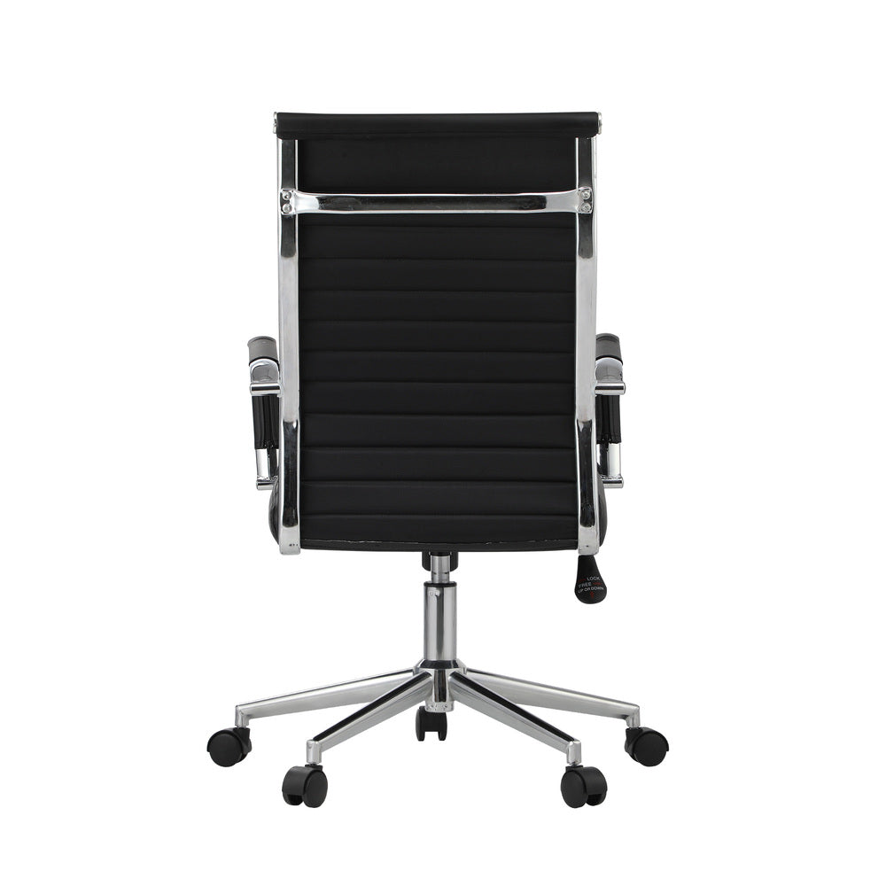 Oikiture Swivel Office Chair High Back Leather Black