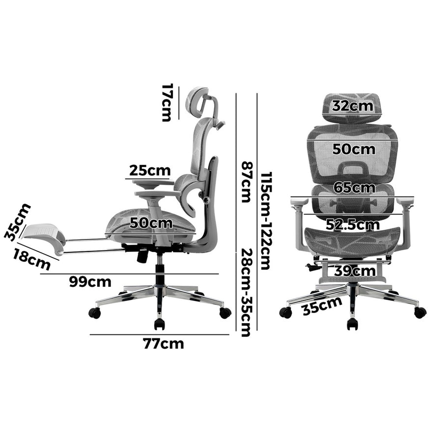 Oikiture Ergonomic Office Chair Mesh Executive Seat Grey