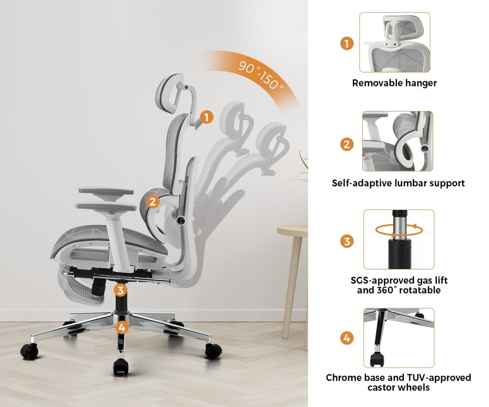 Oikiture Ergonomic Office Chair Mesh Executive Seat WH&GY