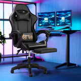 Oikiture Gaming Chair with Footrest and Massage Pillow Black - Front View