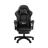 Oikiture Gaming Chair with Footrest and Massage Pillow Black