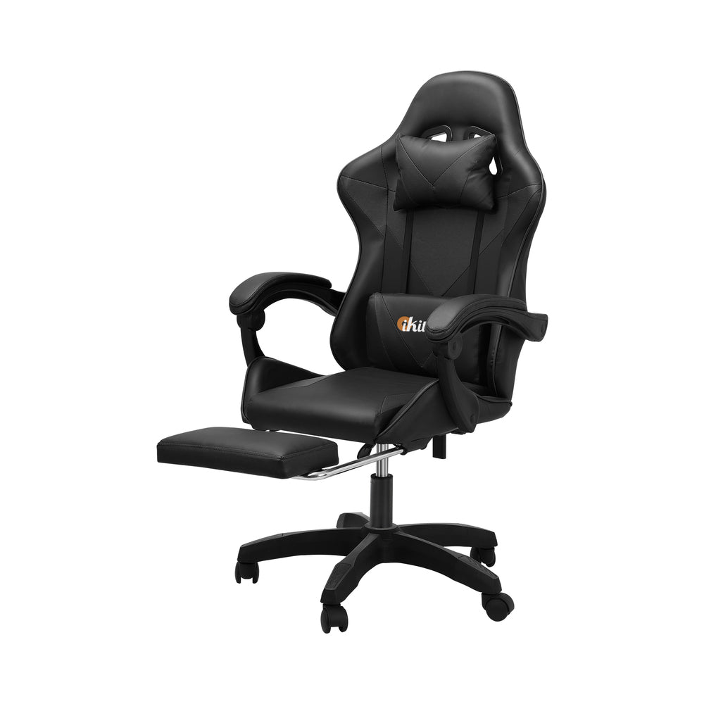 Oikiture Gaming Chair with Footrest and Massage Pillow Black