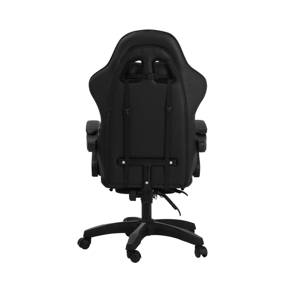 Oikiture Gaming Chair with Footrest and Massage Pillow Black