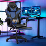 Oikiture Gaming Chair with Footrest and Massage Pillow Black&Blue