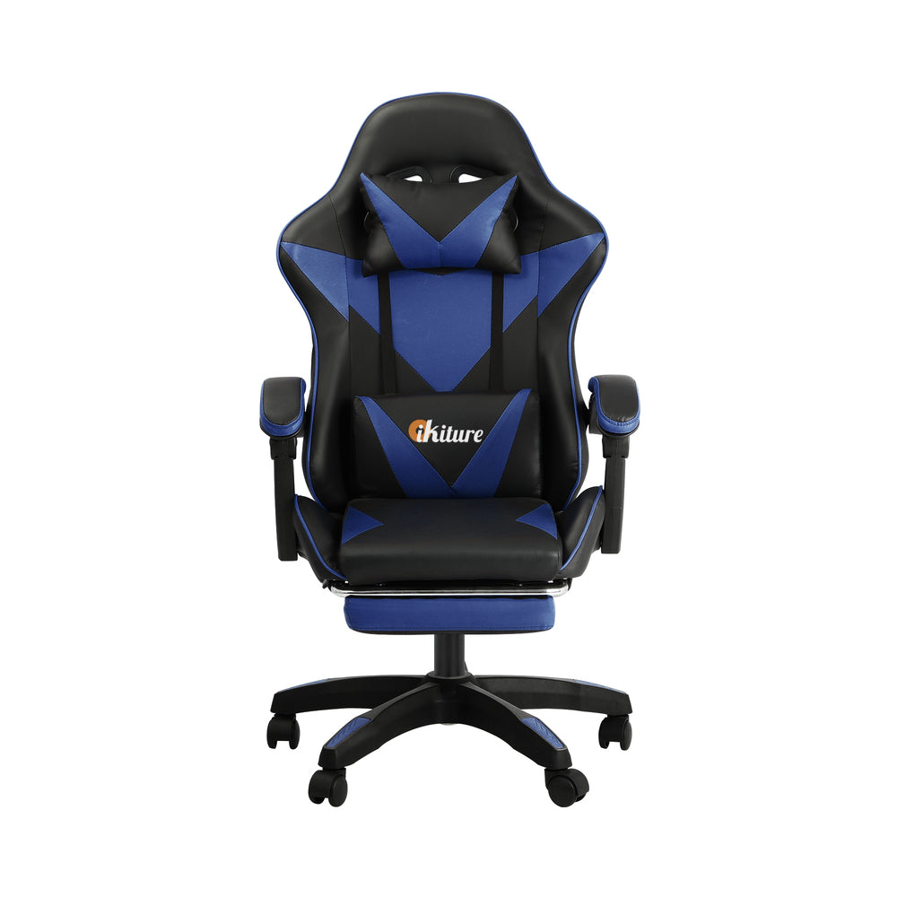 Oikiture Gaming Chair with Footrest and Massage Pillow Black&Blue