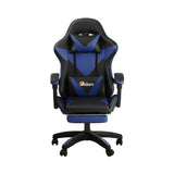 Oikiture Gaming Chair with Footrest and Massage Pillow Black&Blue - Close-Up Angle