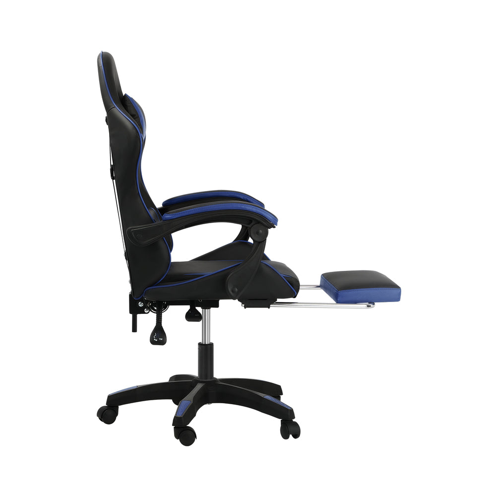 Oikiture Gaming Chair with Footrest and Massage Pillow Black&Blue