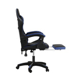 Oikiture Gaming Chair with Footrest and Massage Pillow Black&Blue - Front View