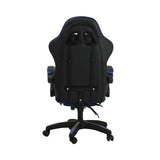 Oikiture Gaming Chair with Footrest and Massage Pillow Black&Blue - Rear View