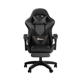 Oikiture Gaming Chair with Footrest and Massage Pillow Black&Grey - Rear View