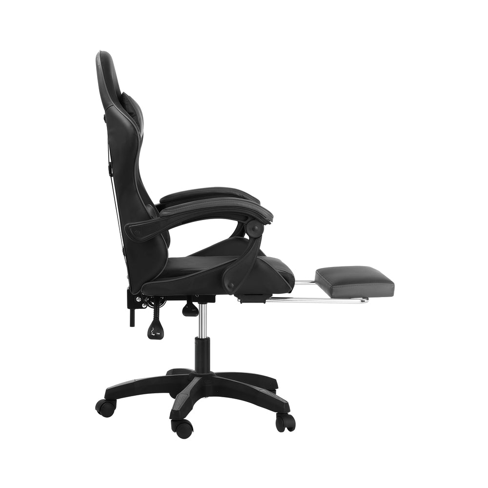 Oikiture Gaming Chair with Footrest and Massage Pillow Black&Grey