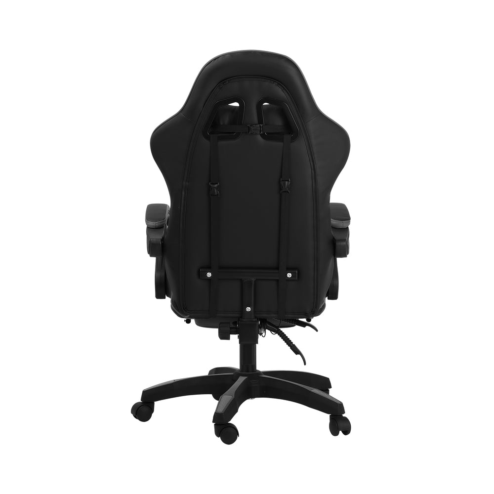 Oikiture Gaming Chair with Footrest and Massage Pillow Black&Grey