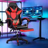 Oikiture Gaming Chair with Footrest and Massage Pillow Black&Red
