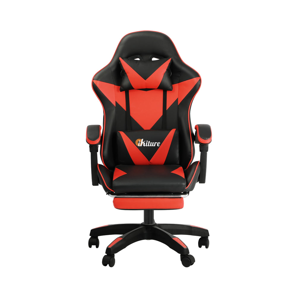 Oikiture Gaming Chair with Footrest and Massage Pillow Black&Red