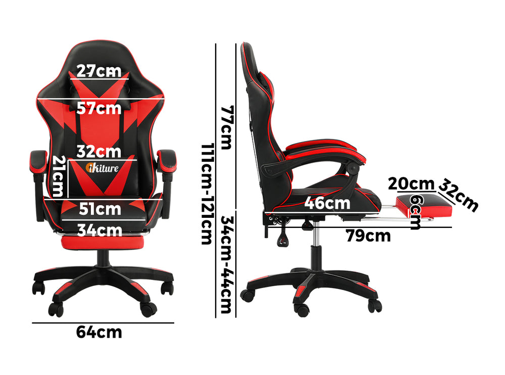 Oikiture Gaming Chair with Footrest and Massage Pillow Black&Red