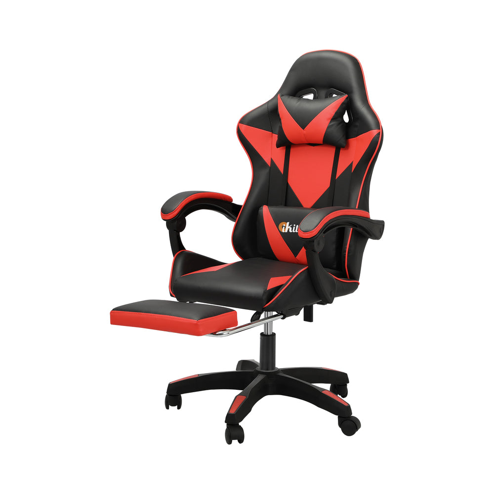 Oikiture Gaming Chair with Footrest and Massage Pillow Black&Red