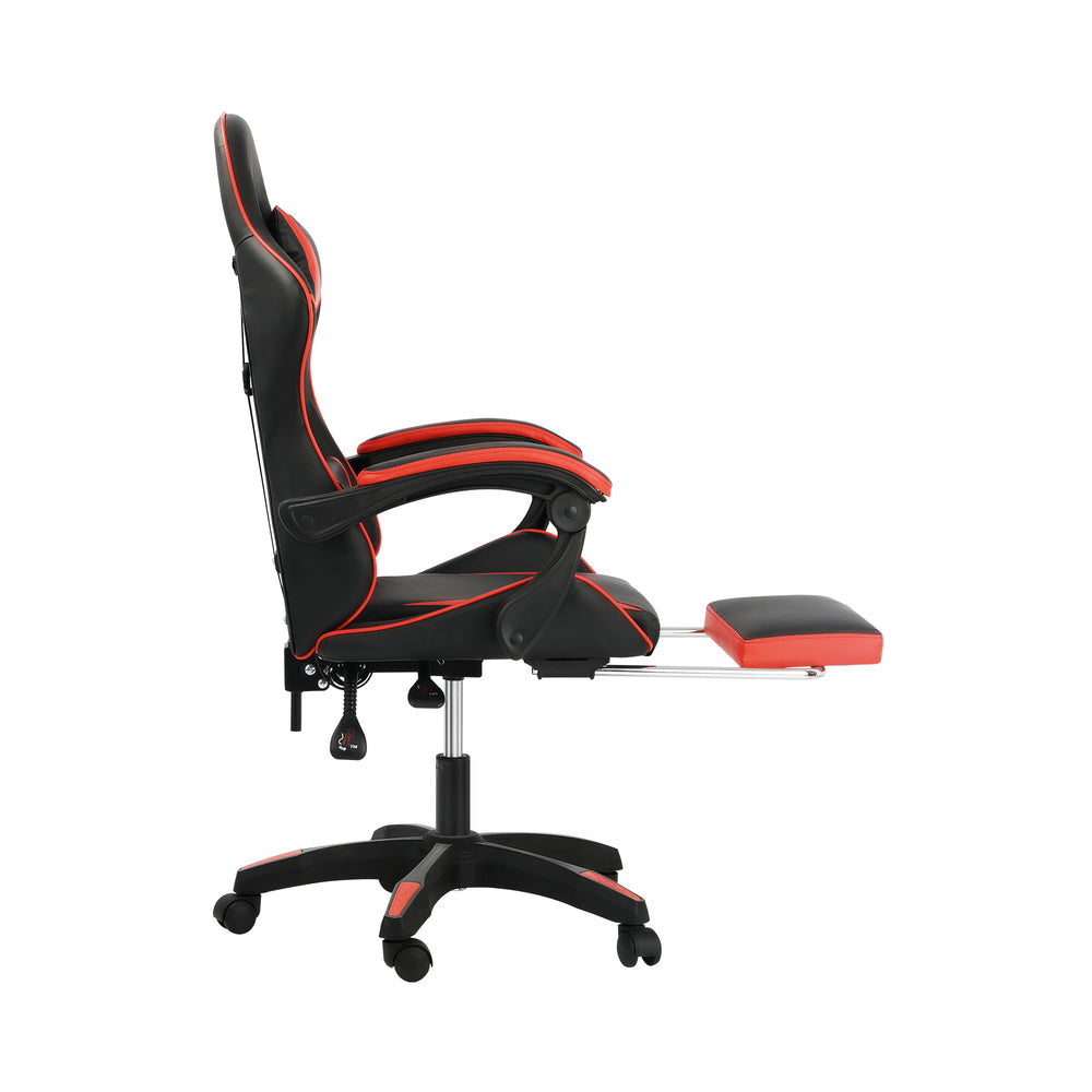 Oikiture Gaming Chair with Footrest and Massage Pillow Black&Red