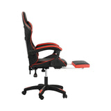 Oikiture Gaming Chair with Footrest and Massage Pillow Black&Red - Close-Up Angle