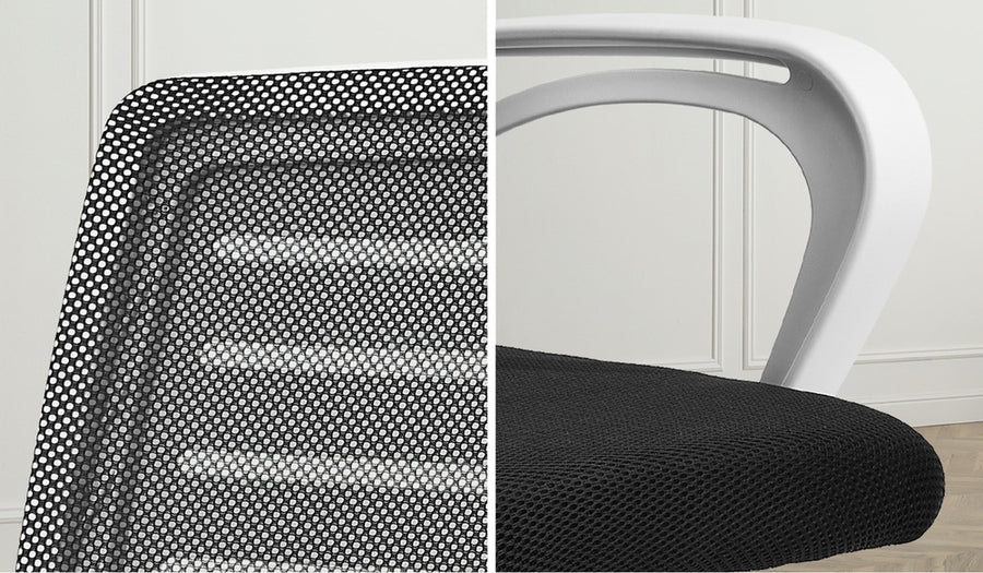 Oikiture Mesh Office Chair Breathable Backrest White & Black