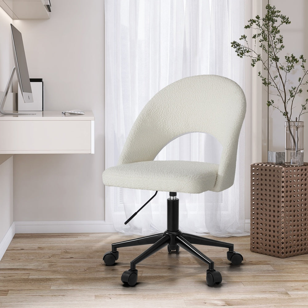 Oikiture High Back Hollow Armless Office Chair Boucle White&Black