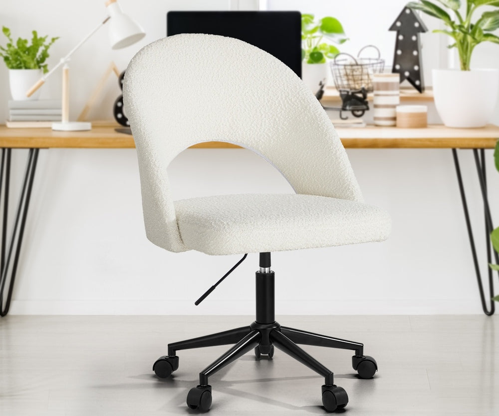 Oikiture High Back Hollow Armless Office Chair Boucle White&Black
