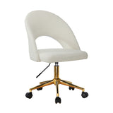 Oikiture Hollow Armless Home Office Chair Boucle White&Gold - 45-Degree Angle
