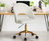 Oikiture Hollow Armless Home Office Chair Boucle White&Gold - Front View