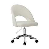 Oikiture Hollow Armless Home Office Chair Boucle White&Silver