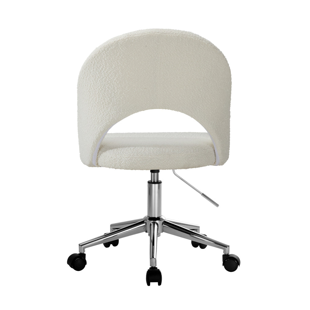 Oikiture Hollow Armless Home Office Chair Boucle White&Silver
