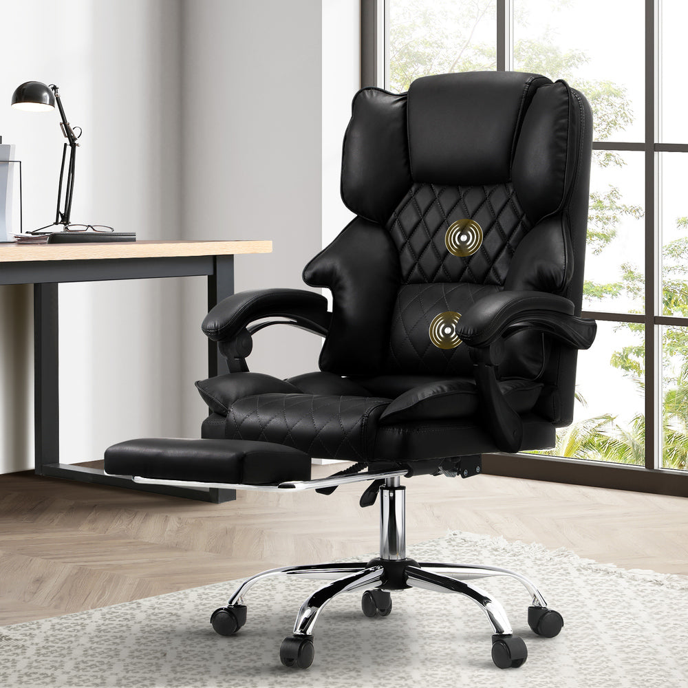 Oikiture Massage Office Chair PU Footrest Black