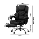 Oikiture Massage Office Chair PU Footrest Black - Rear View