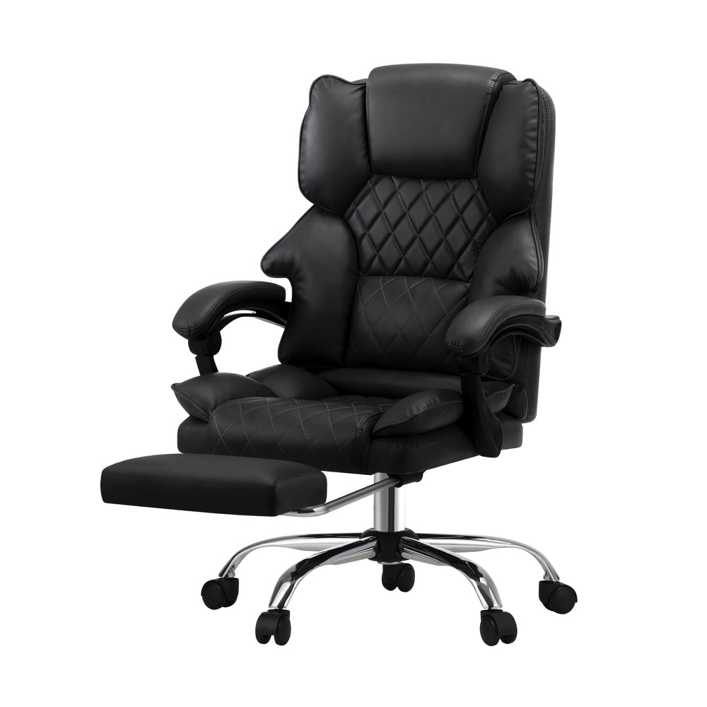 Oikiture Massage Office Chair PU Footrest Black
