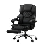 Oikiture Massage Office Chair PU Footrest Black - Close-Up Angle