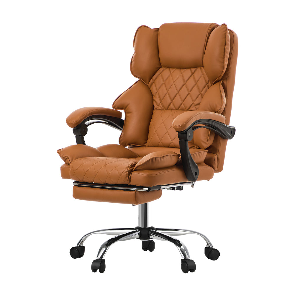 Oikiture Gaming Office Chair Massage PU Leather Adjustable Brown