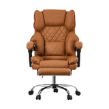 Oikiture Gaming Office Chair Massage PU Leather Adjustable Brown