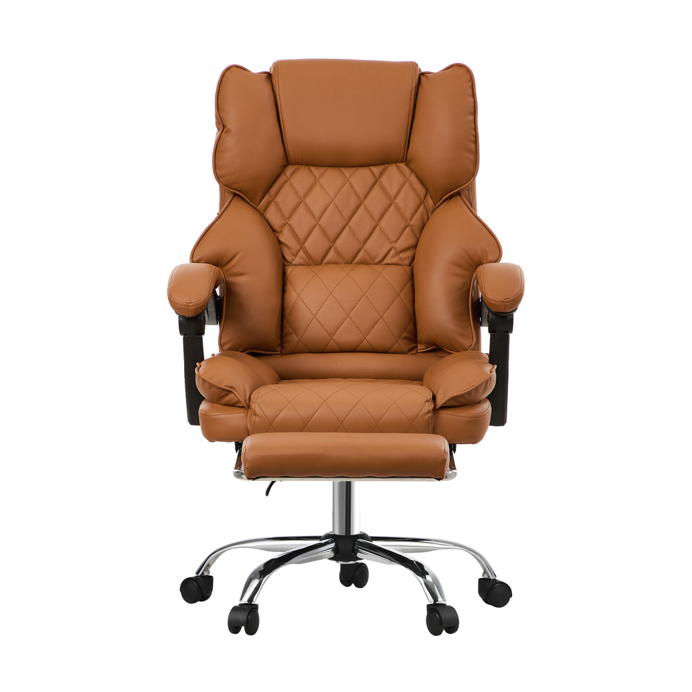 Oikiture Gaming Office Chair Massage PU Leather Adjustable Brown