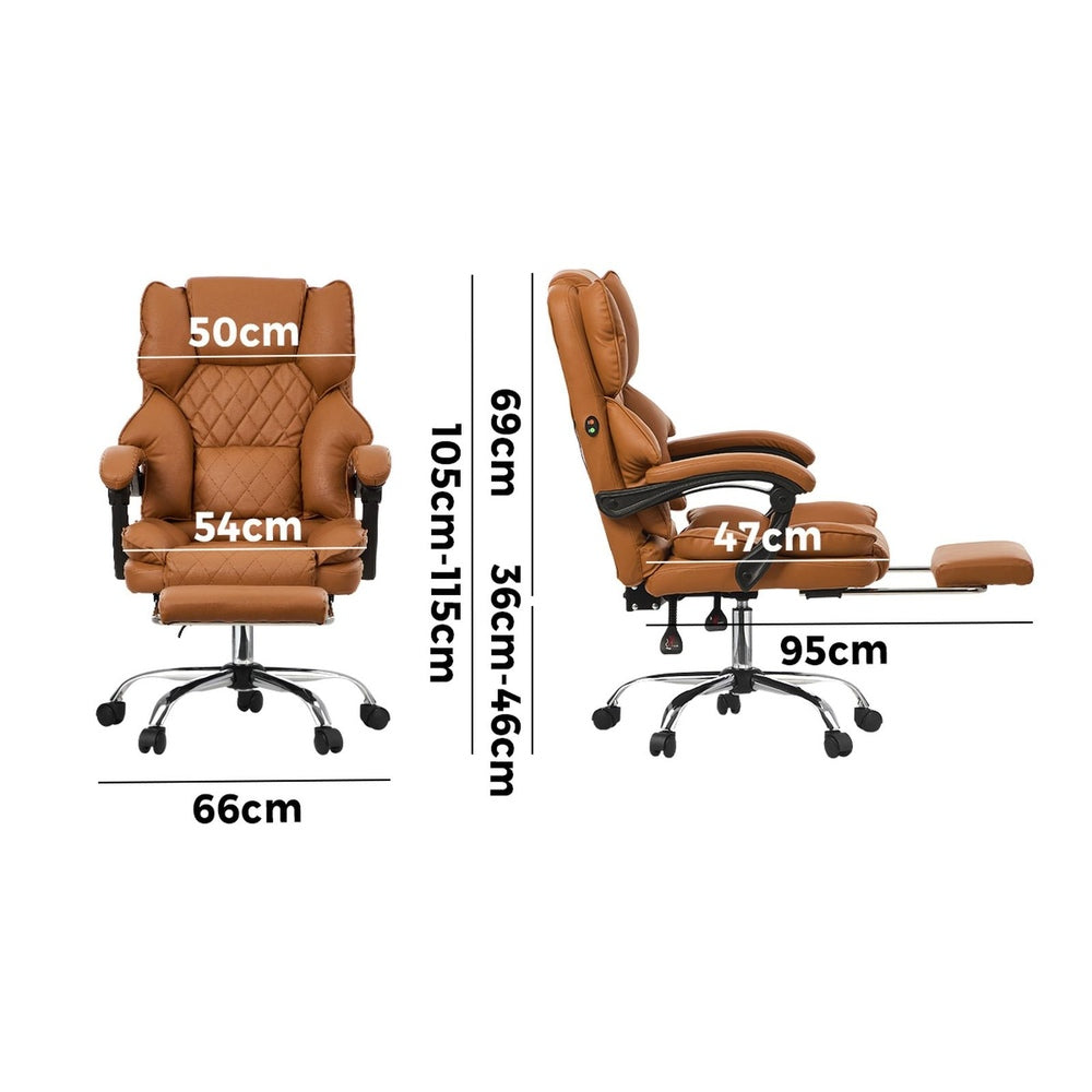 Oikiture Gaming Office Chair Massage PU Leather Adjustable Brown