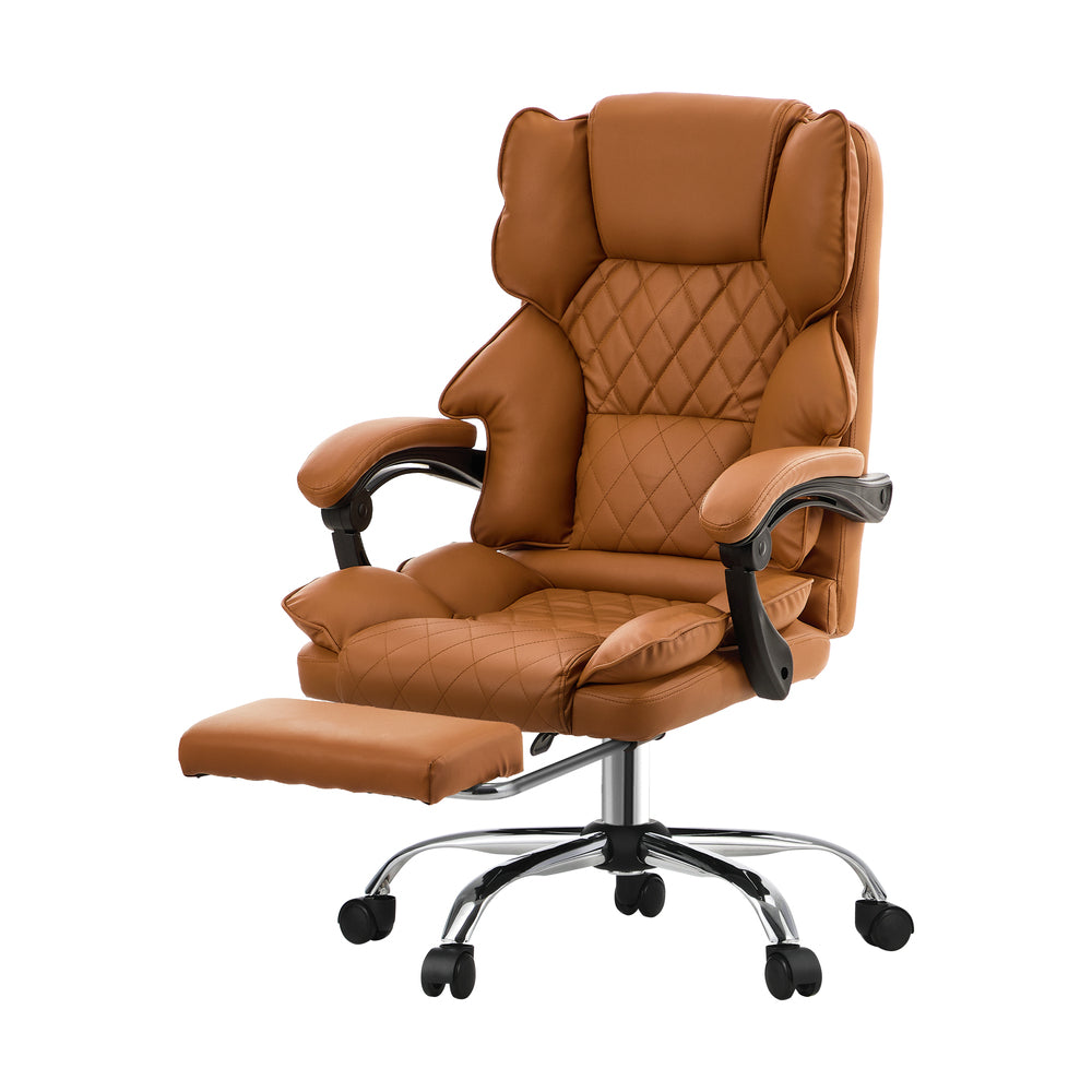 Oikiture Gaming Office Chair Massage PU Leather Adjustable Brown